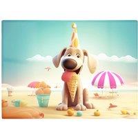 Warren Reed - Designer Dog On A Beach Holiday Glass Chopping Board in Yellow