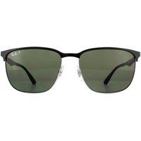 Ray-Ban Men's Square Black Silver Green Polarized 3569 Sunglasses