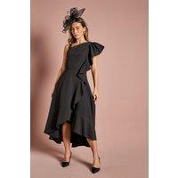Coast Women's One Shoulder Crepe Ruffle Midi Dress in Black | Size: 10