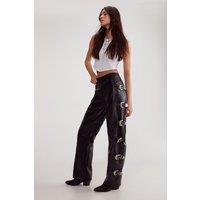 NastyGal Women's Distressed Faux Leather Buckle Detail Trouser in Black | Size: 14