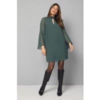Wallis Women's Chiffon Neck Shift Dress in Emerald | Size: 12