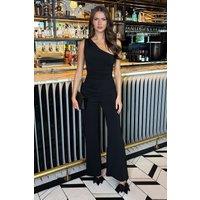 AX Paris Women's Black One Shoulder Draped Waist Jumpsuit | Size: 10
