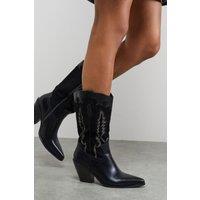 Faith Women's : Lola Mix Material Western Calf Boots in Natural Black | Size: 5