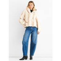 Gini London Women's Cream Ombre Hooded Faux Fur Jacket | Size: Medium/Large