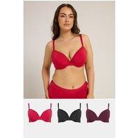 Yours Women's 3 Pack Lace Trim Padded Bras in Red | Size: 42C