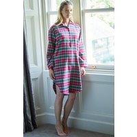British Boxers Women's "Gaia" Tartan Brushed Cotton Nightshirt in Burgundy | Size: Large