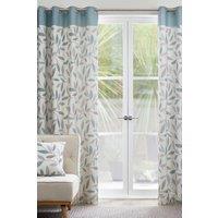 Fusion 'Beechwood' Leaf Trail Pair of 100% Cotton Eyelet Curtains in Duck Egg Blue | Size: 229 cm width x 229 cm drop