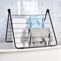 OHS Foldable Clothes Airer Over Bath Towel Rack Hanger in Jet Black
