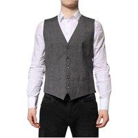 Dolce & Gabbana Men's Gray Plaid Wool Formal Dress Waistcoat Vest in Grey | Size: XS