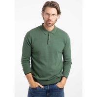 Weird Fish Men's Alden Long Sleeve Knitted Polo in Dark Olive | Size: 2XL