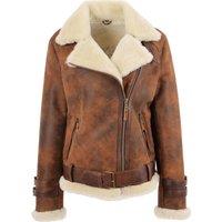 House of Leather Women's Womens Real Sheepskin Aviator Jacket Lena Black 22 in Brown | Size: 14