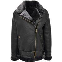 House of Leather Women's Womens Real Sheepskin Aviator Jacket Lena Black 22 | Size: 8