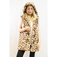 CY Women's Longline Oversized Faux Fur Gilet With Hood in Beige | Size: Large/XL