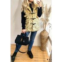 CY Women's Longline Oversized Faux Fur Gilet With Hood in Yellow | Size: S/M