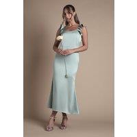 Oasis Women's Ruffle Square Neck Satin Bridesmaid Midi Dress in Sage | Size: 6