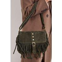 Faith Women's : Solindra Suede Stud Detail Tassel Cross Body Bag in Khaki
