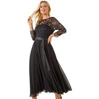 Roman Women's Petite Lace Contrast Bodice Dress in Black | Size: 16