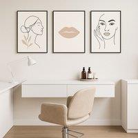 Mafett Women's Set of 3 Minimalist Beauty Wall Art Prints Elegant Line Portraits | Size: A3