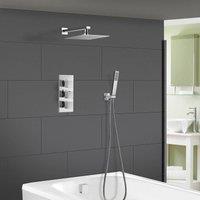 Nes Home Olive Square 3 Way Concealed Thermostatic Shower Mixer Set - Shower Head, Handset, Bath Filler & Waste in Silver