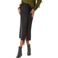 Roman Women's Fringe Side Knit Midi Pencil Skirt in Black | Size: 20
