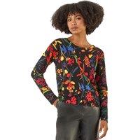Roman Women's Floral Print Soft Knit Jumper in Black | Size: 14