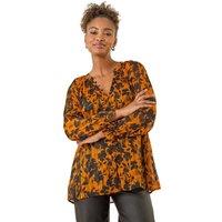 Roman Women's Metallic Floral Buttoned Blouse in Orange | Size: 20