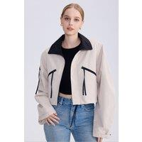 OUTTA BOX Women's Women's Cropped Waterproof Jacket with Batwing Sleeves in Beige | Size: 12