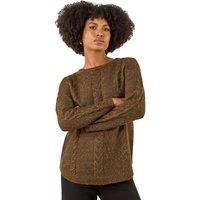Roman Women's Speckled Cable Knit Jumper in Brown | Size: 12