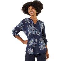 Roman Women's Floral Puff Print Stretch Shirt in Blue | Size: 10
