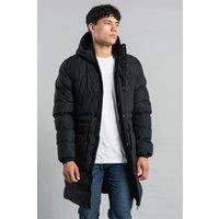 Nines Men's Longline Funnel Neck Hooded Padded Jacket in Black | Size: Small