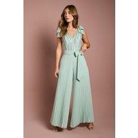 Coast Women's Embellished Bow Shoulder Wide Leg Jumpsuit in Sage | Size: 14