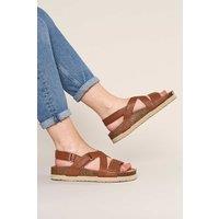 Moshulu Women's 'Towan' Leather Strap Cork Sandals in Tan | Size: 5