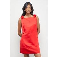 Warehouse Women's Structured Satin Tie Shoulder Mini Dress in Red | Size: 14