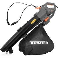 Terratek 3000W Corded Leaf Blower & Vacuum, 3-in-1 Mulcher, 35L Bag, 10m Cable in Grey