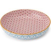 Mikasa Glazed Stoneware Coupe Pasta Bowl, Blue Geometric, 21cm