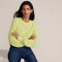 Lands' End Women's Eyelash Fuzzy Pointelle Puff Sleeve Sweater in Green | Size: 10-12