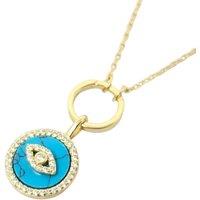 Harfi Women's Gold Plated Turquoise Evil Eye Pendant Charm Necklace | Size: 18 inches