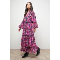 Oasis Women's Printed Cape Detail Lace Trim Boho Maxi Dress in Floral | Size: 14