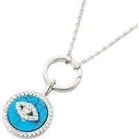 Harfi Women's Silver Turquoise Evil Eye Pendant Charm Necklace | Size: 18 inches