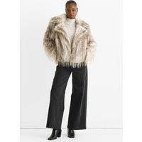 Gini London Women's Brown Snow Leopard Faux Fur Short Jacket | Size: S/M