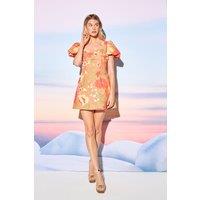 Warehouse Women's HCD Floral Linen Square Neck Puff Sleeve Mini Dress | Size: 10