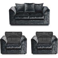 Furnishings For Less UK Crystal Crushed Velvet 4 Seater 3 Piece Sofa Suite - 3, 2 & Armchair Seater Scatter Back in Black