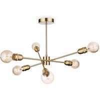Netlighting Trident 6 Light Multi Arm Semi Flush Light Brushed Brass E27 in Gold