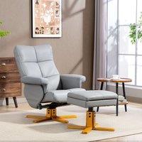 HOMCOM Recliner Chair & Footstool PU Leather Wooden Base, Light Grey