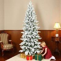 HOMCOM 7ft Pencil Christmas Tree with Snow, Realistic Tips, Easy Assembly in Green