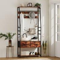 HOMCOM Coat Rack with Shoe Storage, Bench & 10 Hooks in Brown