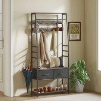 HOMCOM Coat Rack with Shoe Storage, Bench & 10 Hooks in Grey