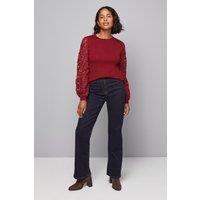 Wallis Women's Lace Sleeve Knitted Jumper in Berry | Size: Small