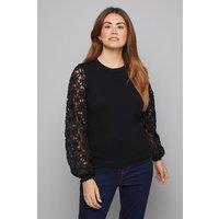 Wallis Women's Lace Sleeve Knitted Jumper in Black | Size: Small