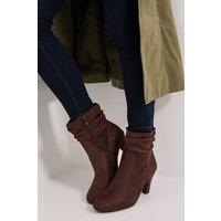 Dorothy Perkins Women's Wide Fit Ally Faux Suede Ruched High Heeled Ankle Boots in Brown | Size: 3
